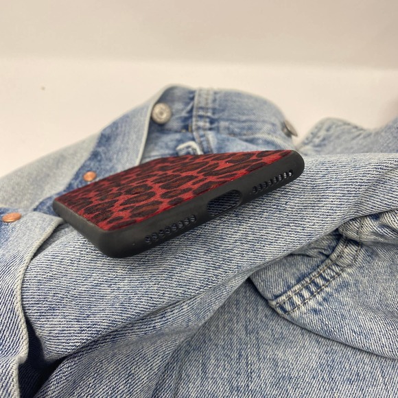 iPhone XS Max Case Red Black Leopard Fur Print Cover NEW - Picture 2 of 5